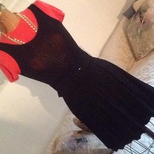 Black belted mini dress